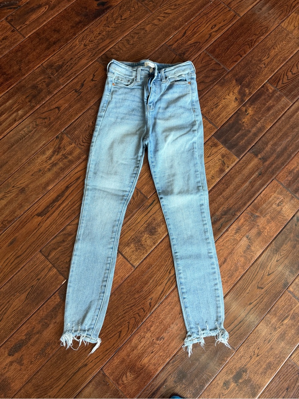 Cello Light Blue High-Rise Skinny Jeans with Frayed Hem